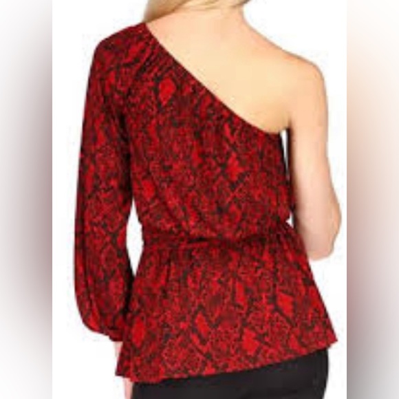 1 Michael Michael Kors, red and black snake, print, one shoulder top - Picture 3 of 7